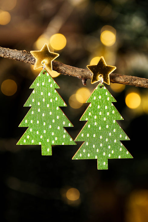 Festive Plaid Print Lightweight Wood Dangle Earrings