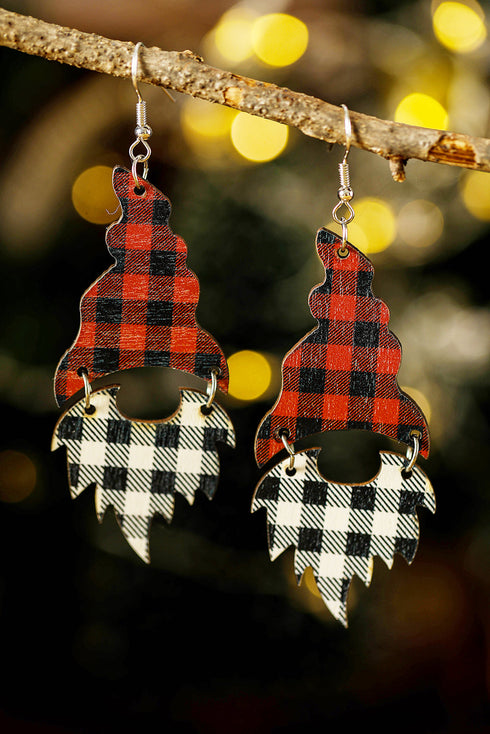 Festive Plaid Print Lightweight Wood Dangle Earrings