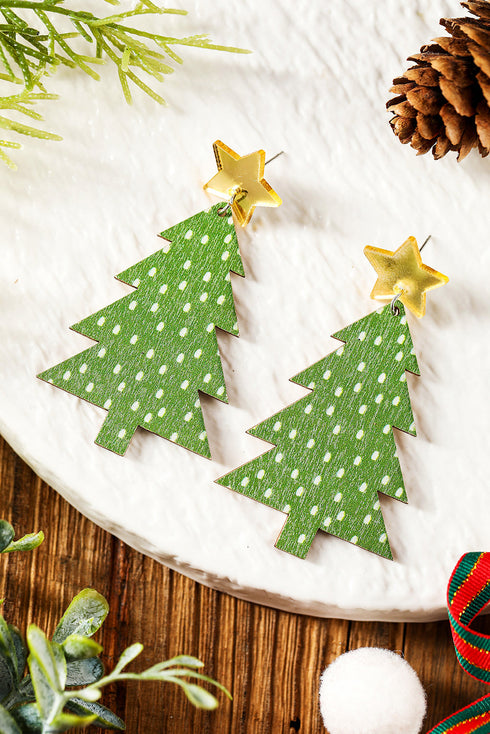 Festive Plaid Print Lightweight Wood Dangle Earrings