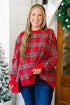 Festive Plaid Split Hem Tunic Long Sleeve Pullover Sweatshirt