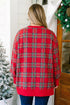 Festive Plaid Split Hem Tunic Long Sleeve Pullover Sweatshirt