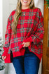 Festive Plaid Split Hem Tunic Long Sleeve Pullover Sweatshirt