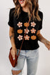 Festive Pumpkin Floral Graphic Print Short Sleeve Tee