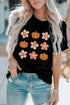 Festive Pumpkin Floral Graphic Print Short Sleeve Tee