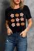 Festive Pumpkin Floral Graphic Print Short Sleeve Tee