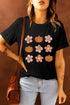 Festive Pumpkin Floral Graphic Print Short Sleeve Tee