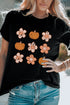 Festive Pumpkin Floral Graphic Print Short Sleeve Tee