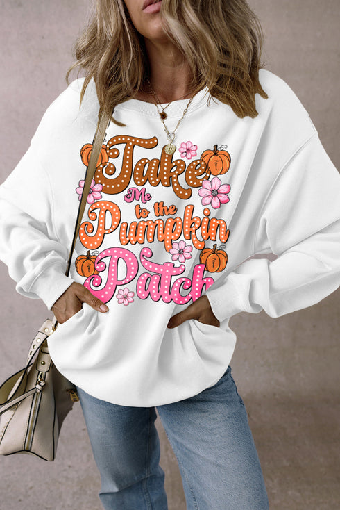 Festive Pumpkin Patch Graphic Crew Neck Sweatshirt