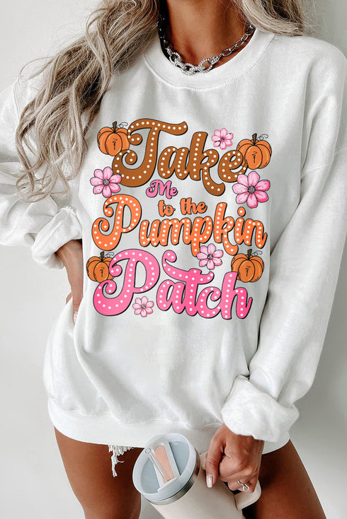Festive Pumpkin Patch Graphic Crew Neck Sweatshirt