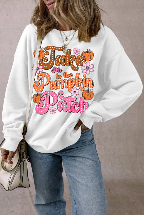 Festive Pumpkin Patch Graphic Crew Neck Sweatshirt