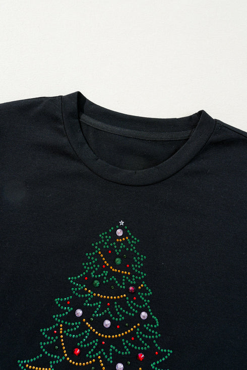 Festive Rhinestone Tree Graphic Short Sleeve Tee