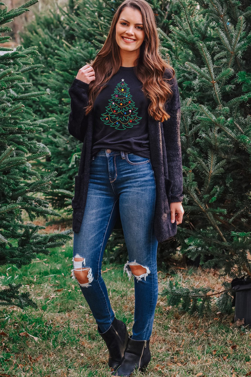 Festive Rhinestone Tree Graphic Short Sleeve Tee