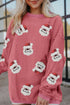 Festive Santa Motif Ribbed Texture Crew Neck Sweatshirt