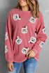 Festive Santa Motif Ribbed Texture Crew Neck Sweatshirt