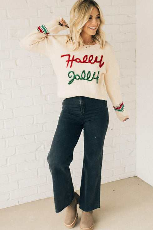 Festive Script Graphic Crew Neck Pullover Sweater