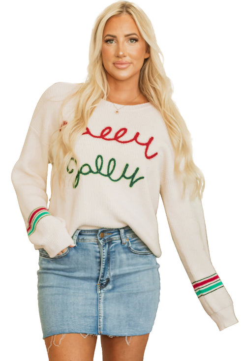 Festive Script Graphic Crew Neck Pullover Sweater