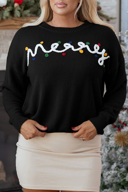 Festive Script Light Bulb Accent Crew Neck Sweater