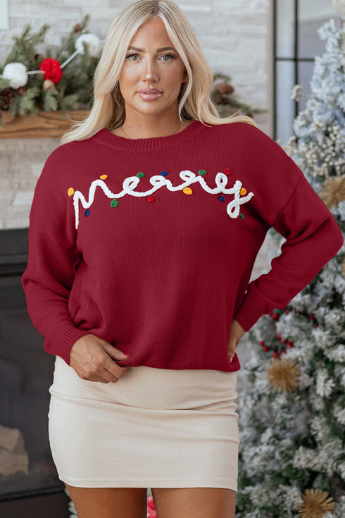 Festive Script Light Bulb Accent Crew Neck Sweater