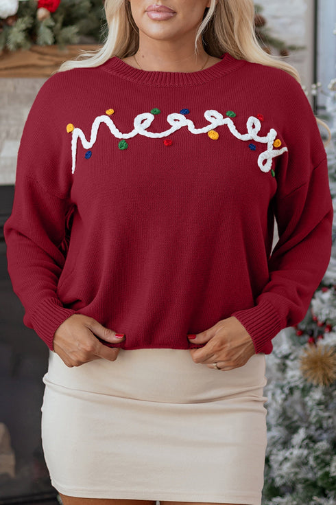 Festive Script Light Bulb Accent Crew Neck Sweater