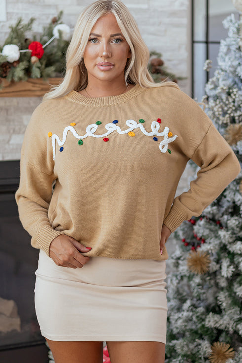 Festive Script Light Bulb Accent Crew Neck Sweater