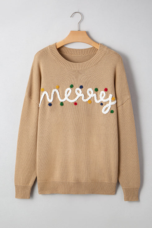 Festive Script Light Bulb Accent Crew Neck Sweater