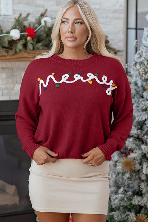 Festive Script Light Bulb Accent Crew Neck Sweater