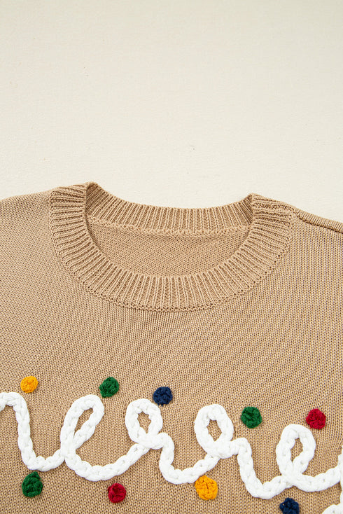 Festive Script Light Bulb Accent Crew Neck Sweater