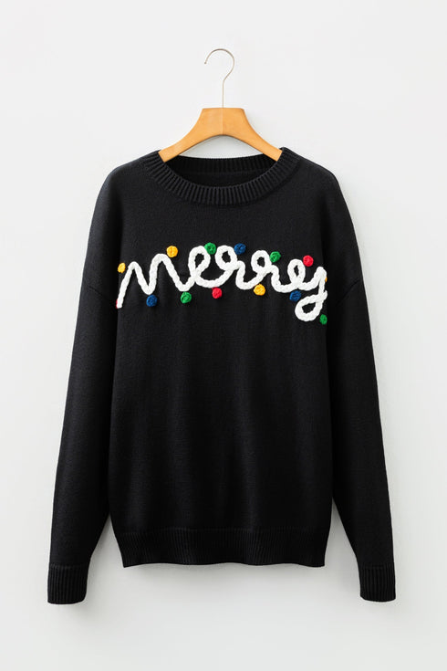 Festive Script Light Bulb Accent Crew Neck Sweater