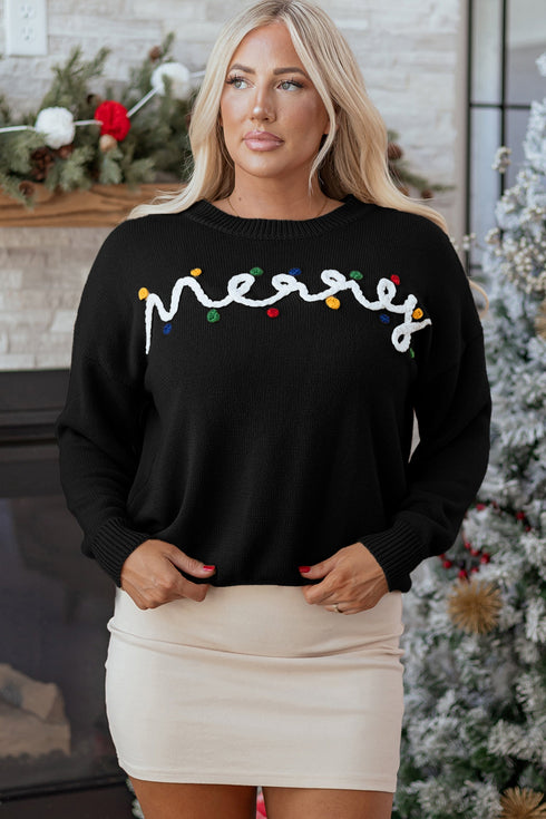 Festive Script Light Bulb Accent Crew Neck Sweater