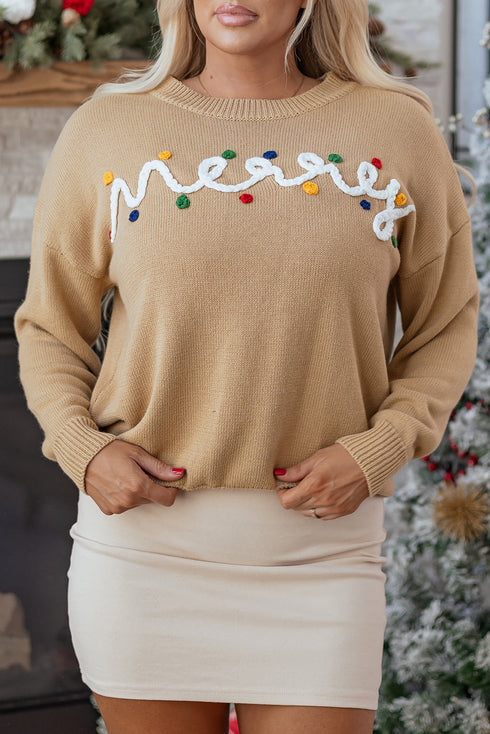 Festive Script Light Bulb Accent Crew Neck Sweater
