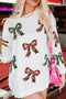 Festive Sequin Bow Oversized Corded Crewneck Sweatshirt