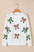 Festive Sequin Bow Oversized Corded Crewneck Sweatshirt