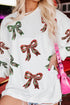 Festive Sequin Bow Oversized Corded Crewneck Sweatshirt