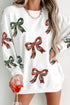 Festive Sequin Bow Oversized Corded Crewneck Sweatshirt