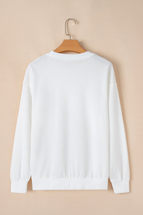 Festive Sequin Bow Oversized Corded Crewneck Sweatshirt