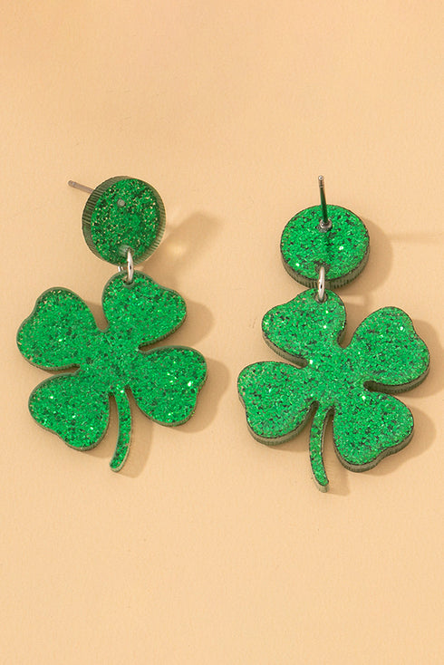 Festive Sequin Covered Shamrock Shape Stud Earrings