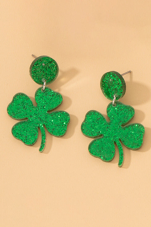Festive Sequin Covered Shamrock Shape Stud Earrings