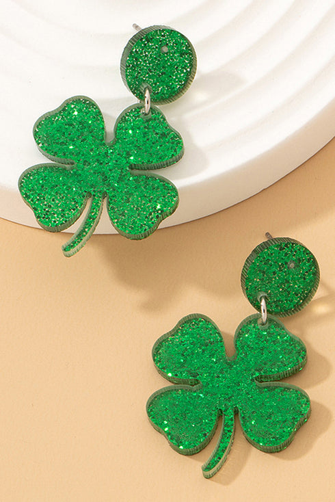 Festive Sequin Covered Shamrock Shape Stud Earrings