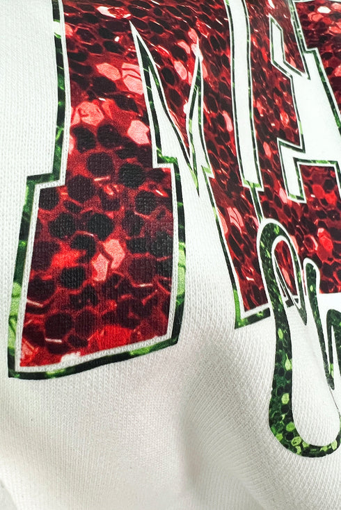 Festive Sequin Graphic Crew Neck Holiday Sweatshirt