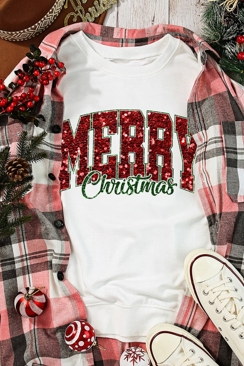 Festive Sequin Graphic Crew Neck Holiday Sweatshirt