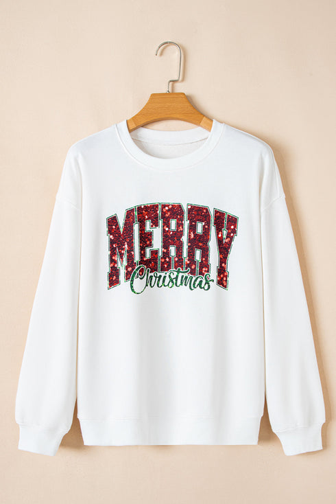 Festive Sequin Graphic Crew Neck Holiday Sweatshirt