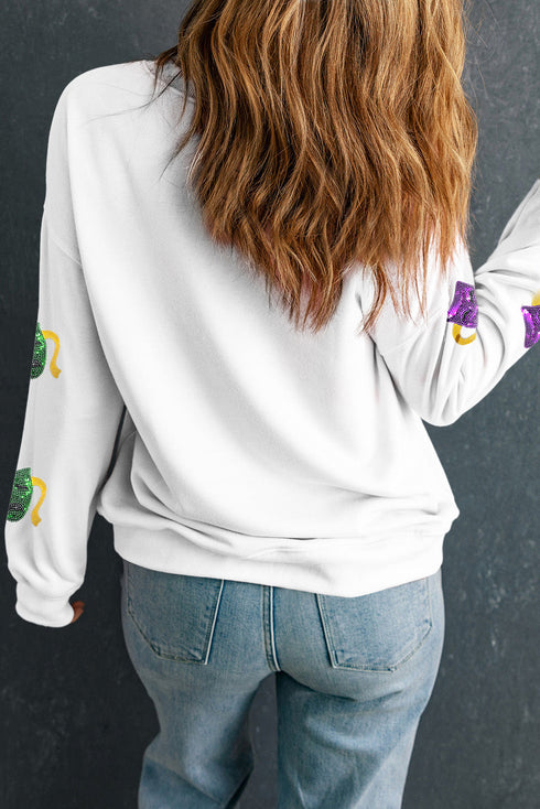 Festive Sequin Mask Graphic Pullover Sweatshirt