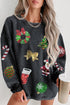 Festive Sequin Patch Corded Knit Holiday Sweatshirt