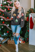 Festive Sequin Patch Corded Knit Holiday Sweatshirt
