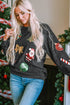 Festive Sequin Patch Corded Knit Holiday Sweatshirt
