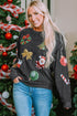 Festive Sequin Patch Corded Knit Holiday Sweatshirt