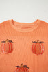 Festive Sequin Pumpkin Patch Corduroy Crew Neck Pullover