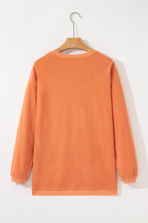 Festive Sequin Pumpkin Patch Corduroy Crew Neck Pullover