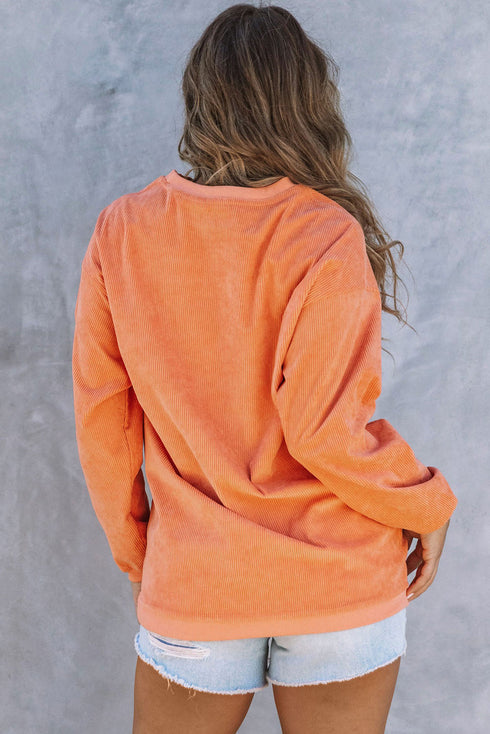 Festive Sequin Pumpkin Patch Corduroy Crew Neck Pullover