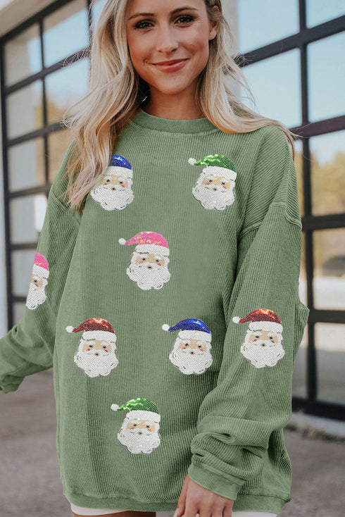 Festive Sequin Santa Graphic Corded Oversized Sweatshirt